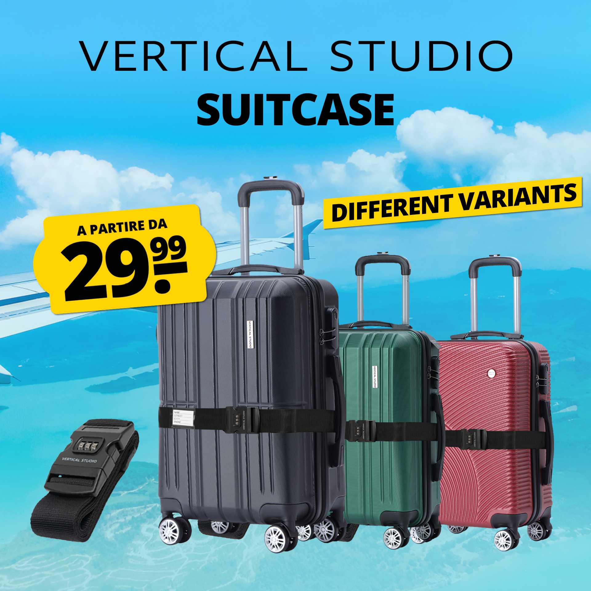 vertical studio silkstroem 20 trolley bagaglio a mano nero con cinghia per bagaglio