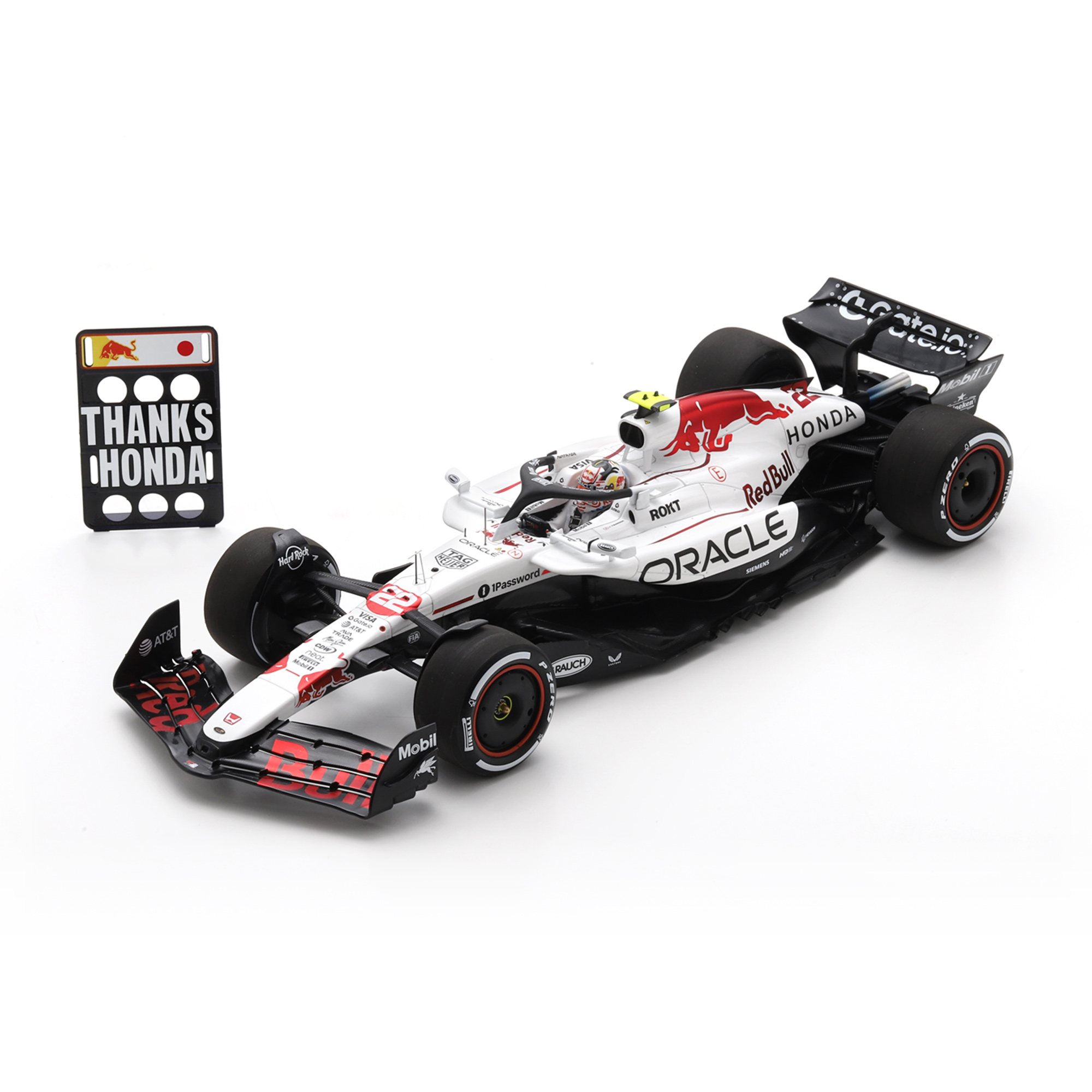 Modello 1:18 di Yuki Tsunoda, GP del Giappone 2025, Red Bull Racing con pit board