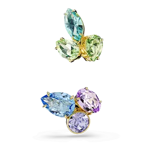 Orecchini ear cuff Gema, Design asimmetrico, Taglio misto, Multicolori, Placcato color oro