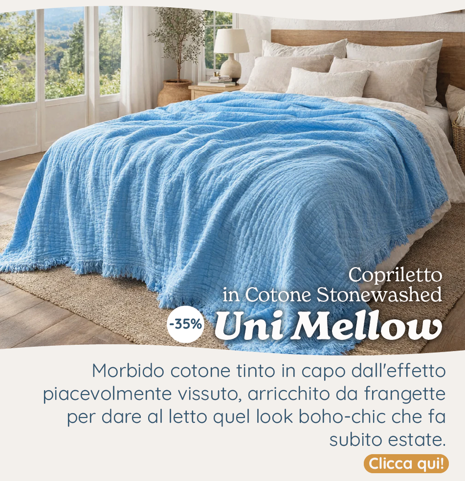 Copriletto in Cotone Stonewashed Tinto in Capo con Frangette - Uni Mellow