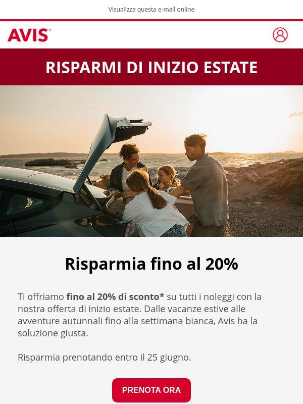 Fino al 20% di sconto sul noleggio auto estivo