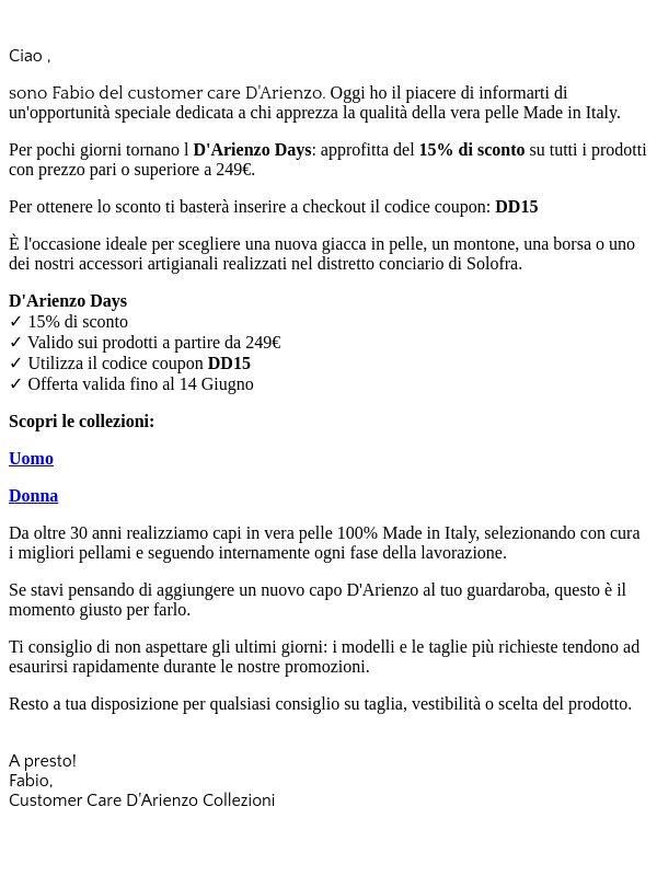 D’ARIENZO DAY: -15% sui tuoi preferiti fino al 14 Giugno