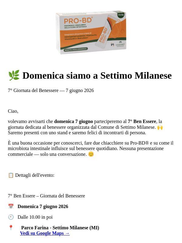 🌿 Domenica siamo a Settimo Milanese — vieni a trovarci al 7° Ben Essere