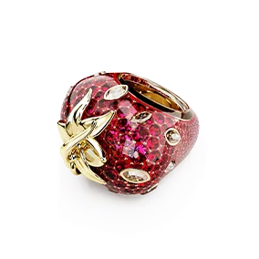 Anello con motivo Idyllia, Taglio misto, Fragola, Rosso, Placcato color oro