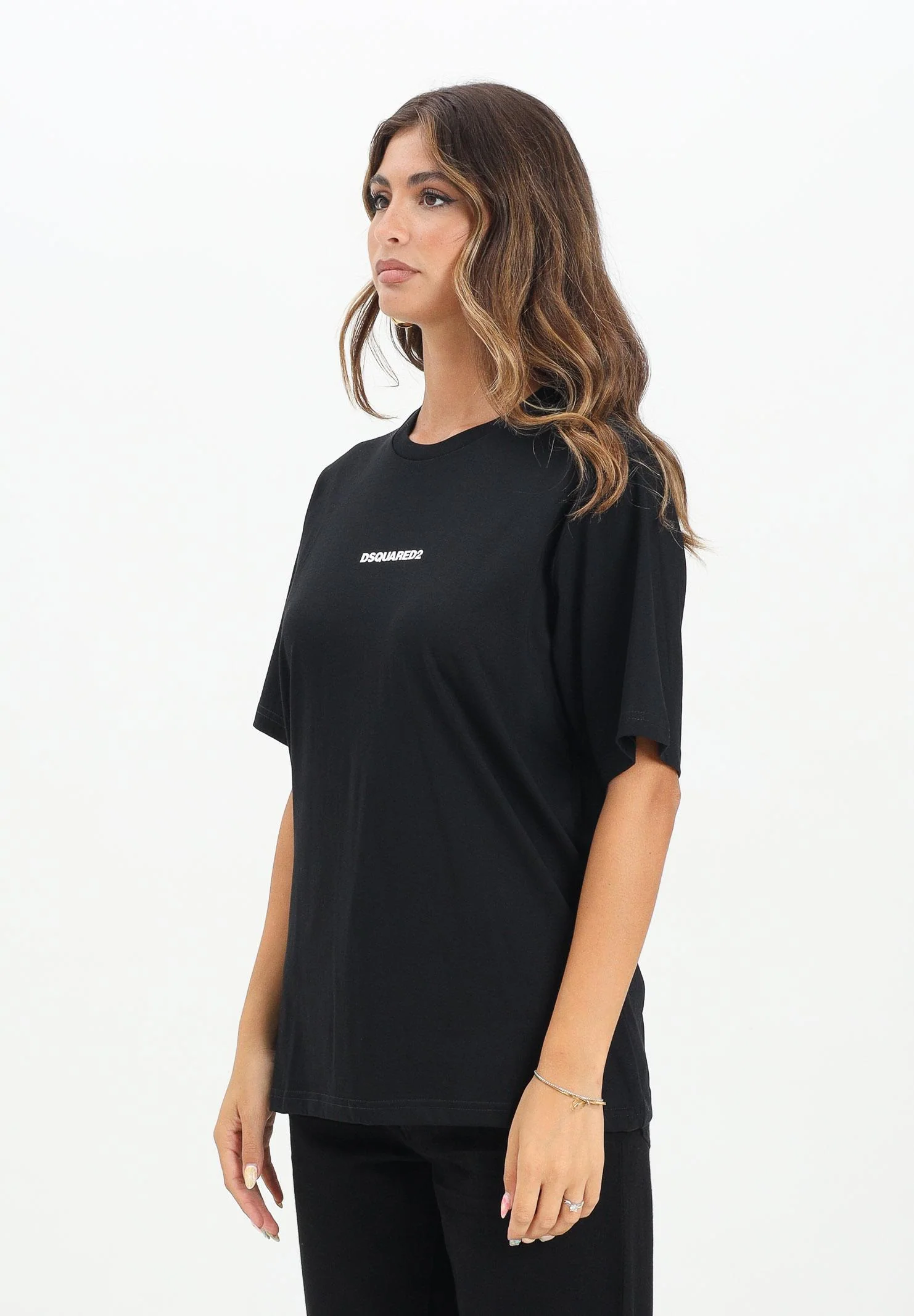 Image of DSQUARED2 T-shirt a manica corta nera per donna, ragazzi e bambini con logo DSQUARED2