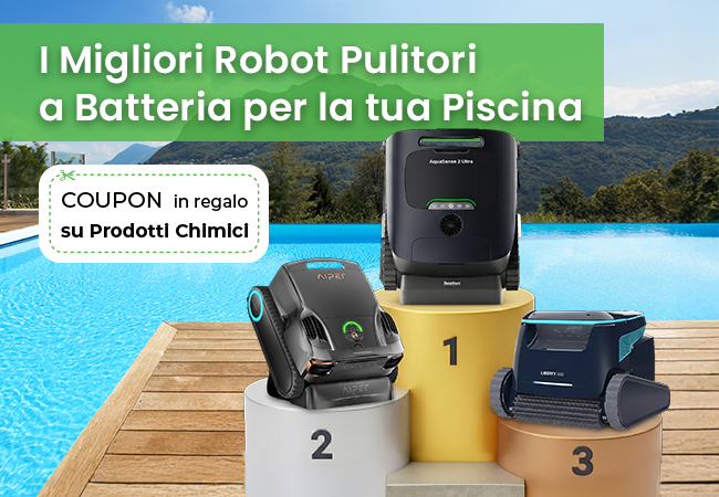 I migliori robot pulitori per piscina a Batteria. Coupon chimici in regalo