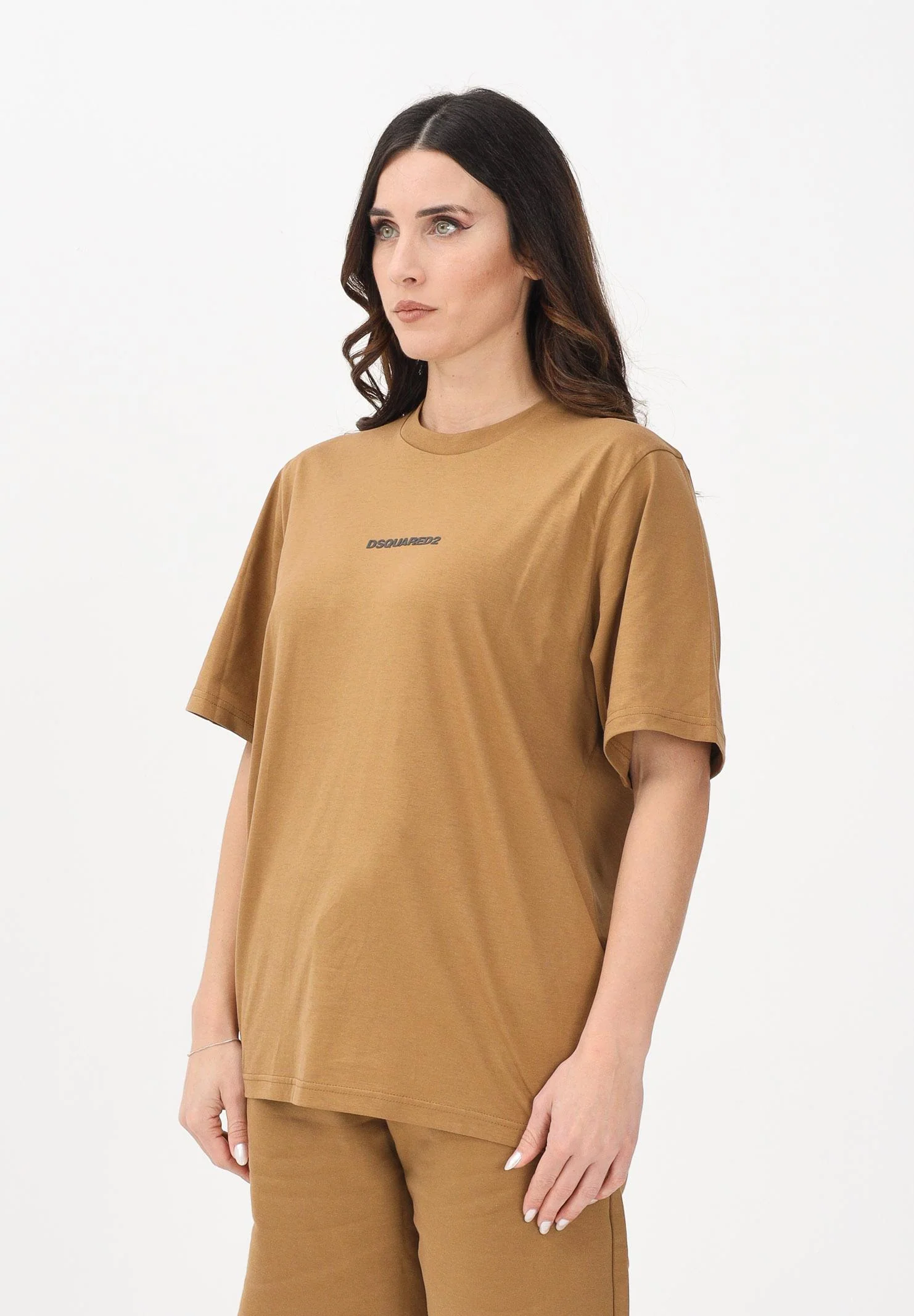 Image of DSQUARED2 T-shirt a manica corta marrone per donna, ragazzi e bambini con logo