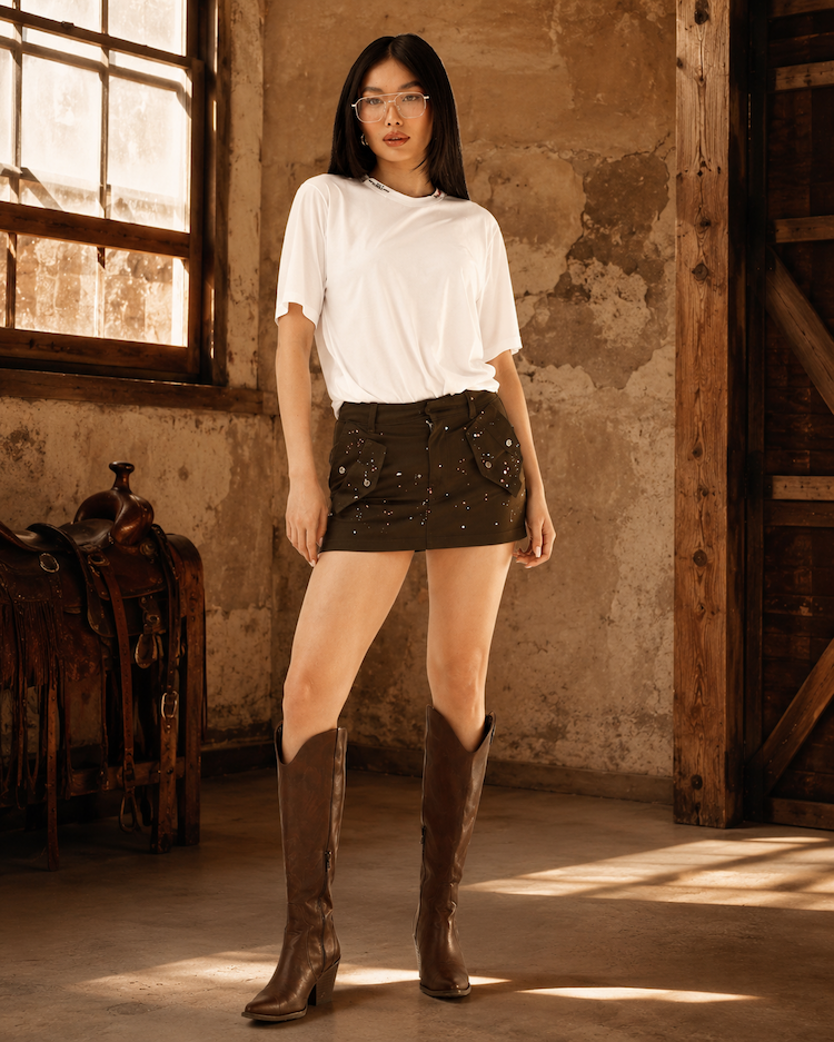 DSQUARED2 Gonna corta verde militare per donna