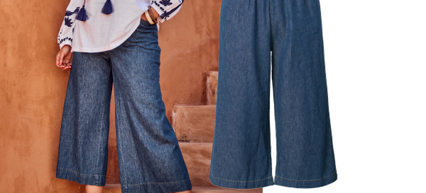 Culottes in misto lino con taglio della gamba ampio e cintura elastica