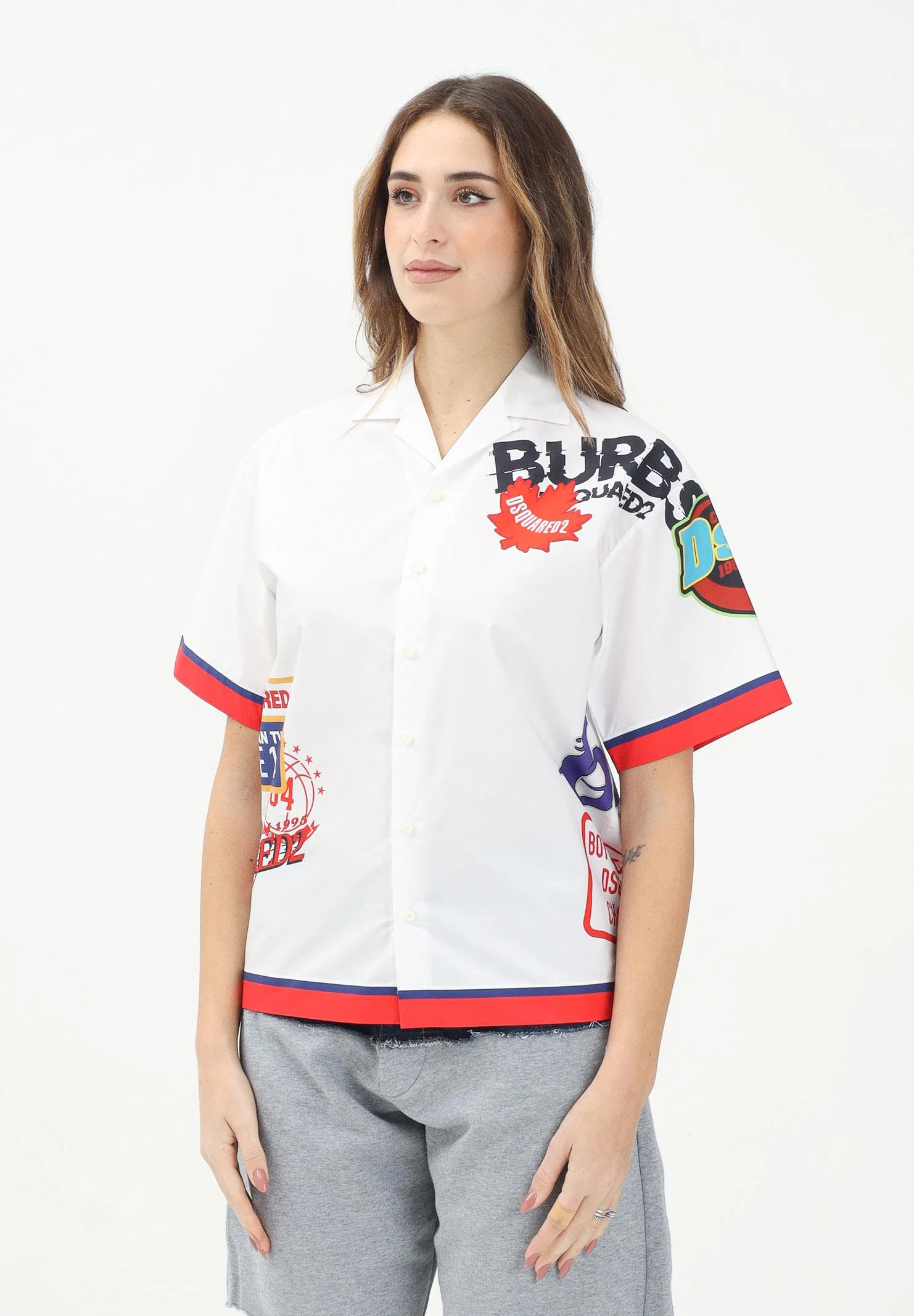 Image of DSQUARED2 Camicia a manica corta bianca per donna, ragazzi e bambini con grafica Urban