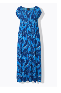 Maxi con foglie, scollo rettangolare, mezze maniche e punto smock