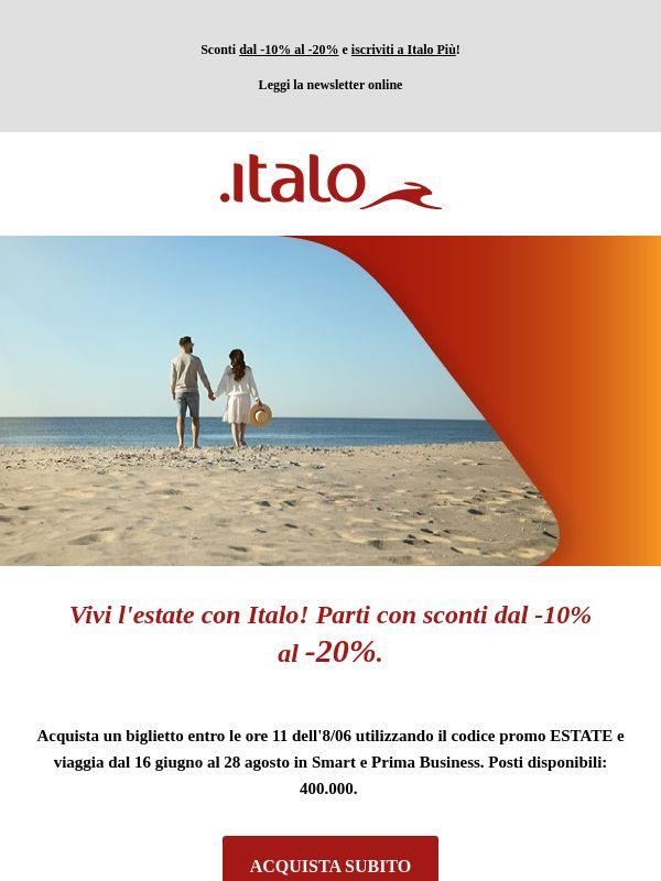 Vivi l'estate con Italo! Parti con sconti dal -10% al -20%.