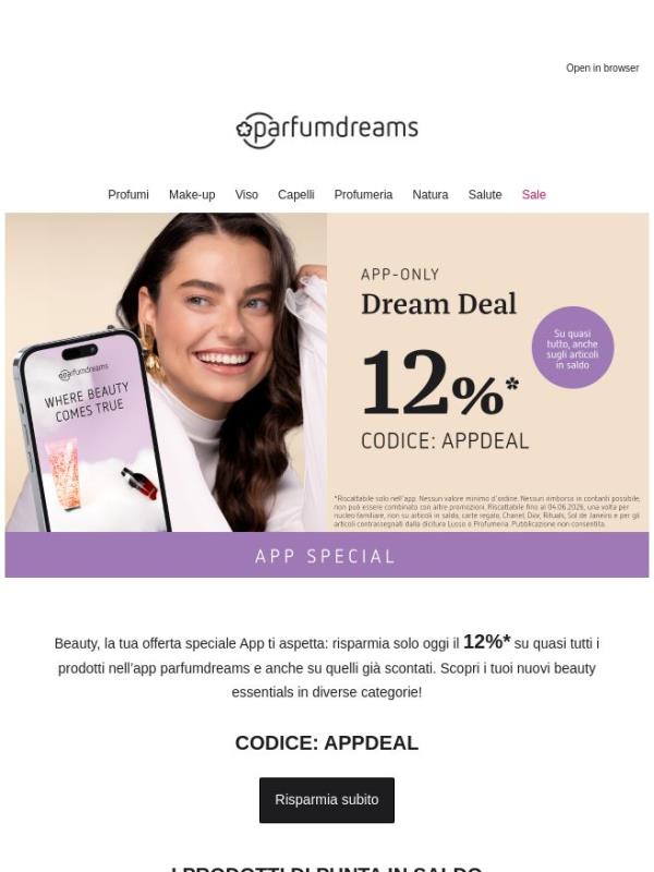 Offerta speciale App: 12% di sconto su quasi tutto 💜