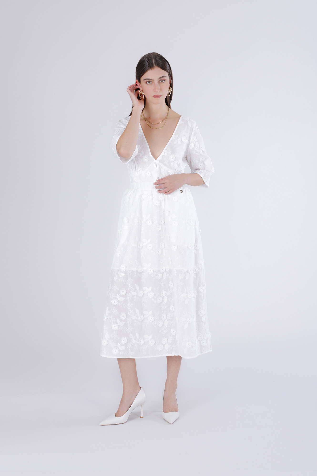 Image of gonna mussola di cotone ricamata off white