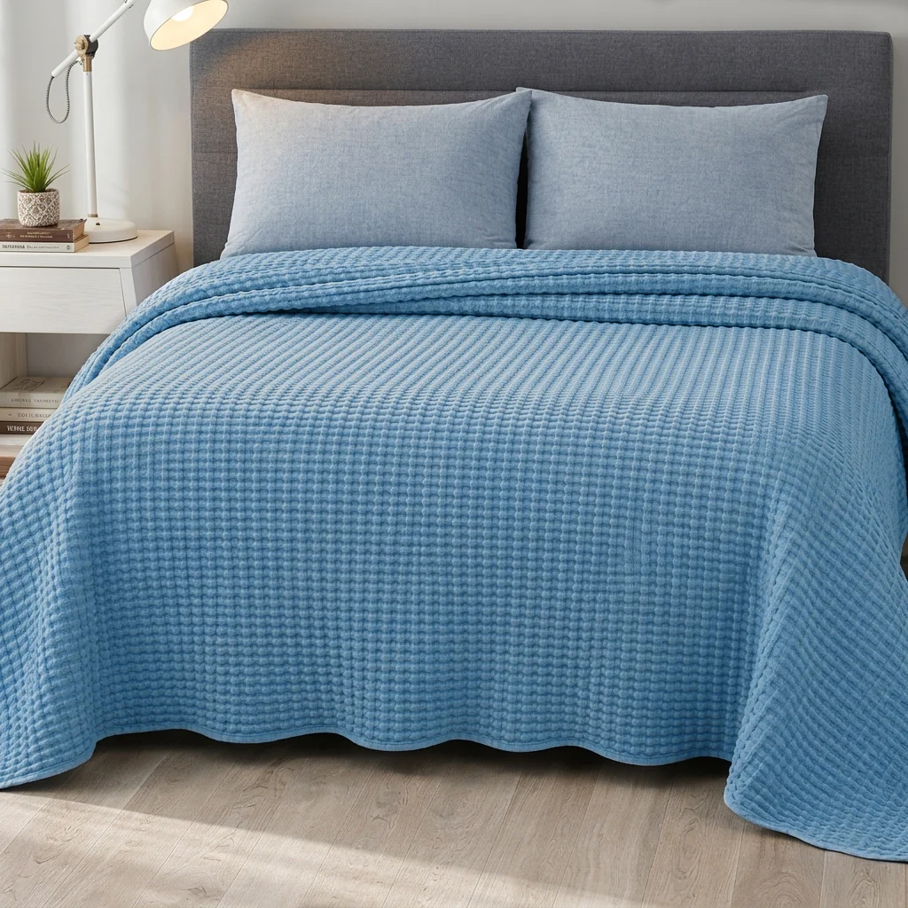 Image of Copriletto in Cotone a Nido <br>d'Ape StoneWashed No Stiro - <b>Chaltony
