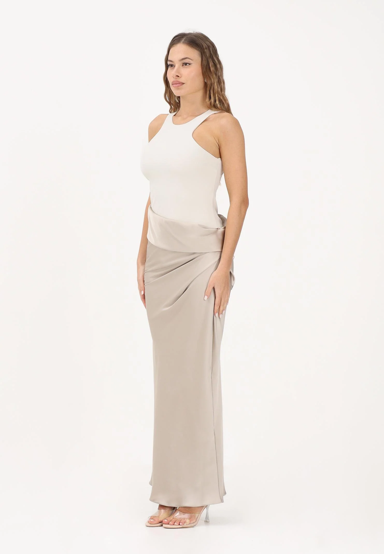 Image of PATRIZIA PEPE Abito lungo panna e beige da donna in satin