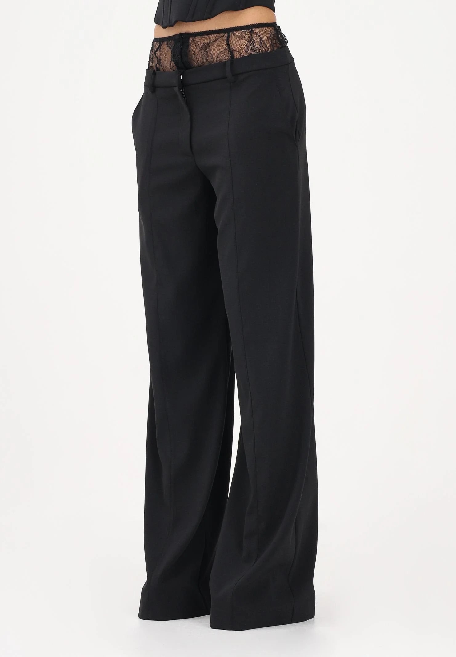Image of PATRIZIA PEPE Pantalone elegante nero da donna con vita in pizzo