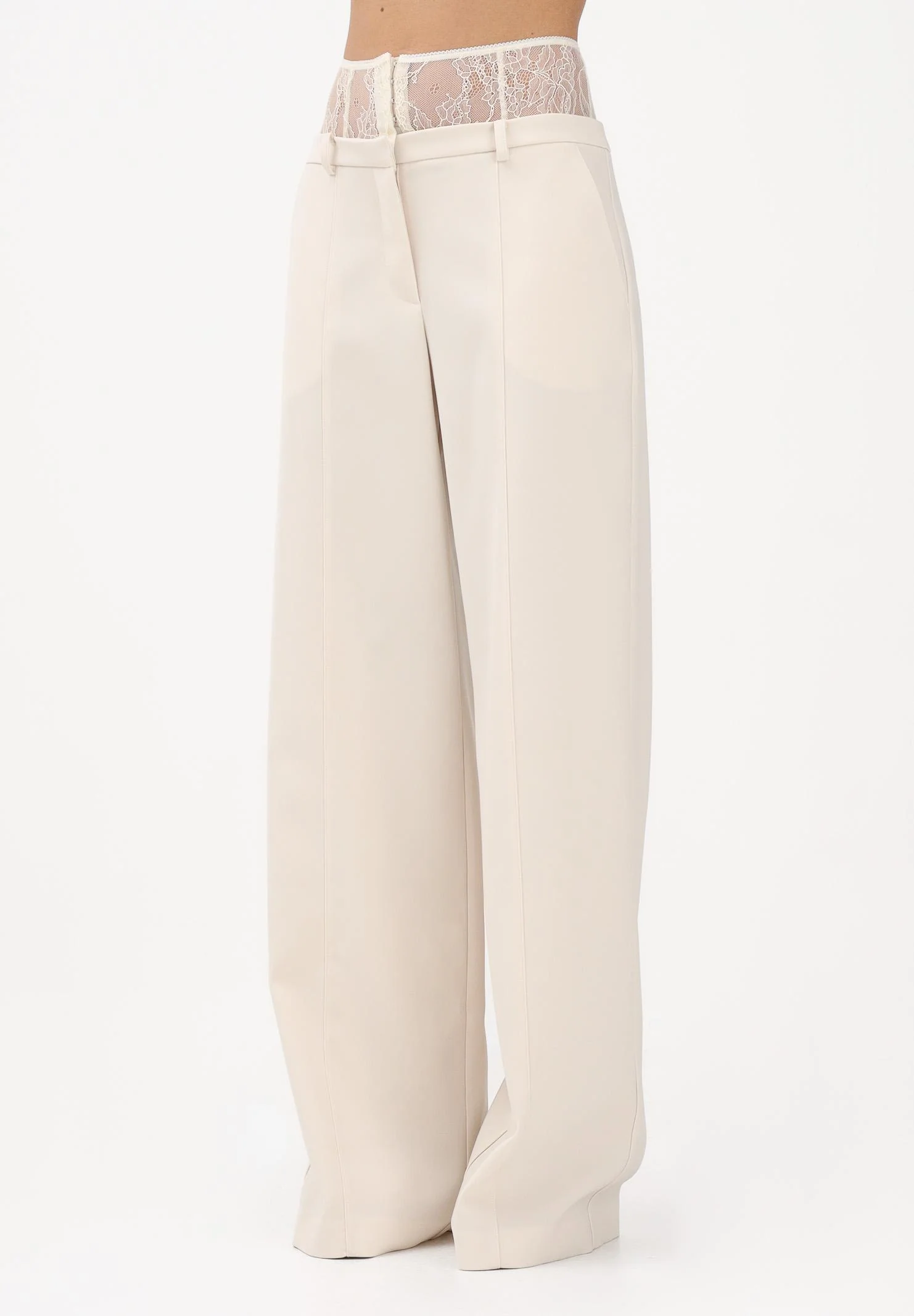 Image of PATRIZIA PEPE Pantalone elegante panna da donna con vita in pizzo