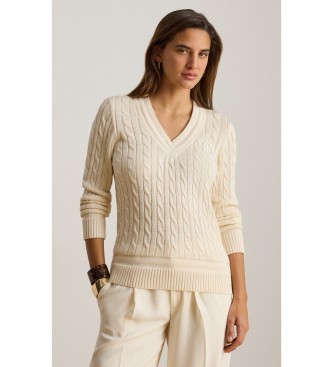 Maglione da cricket beige a trecce