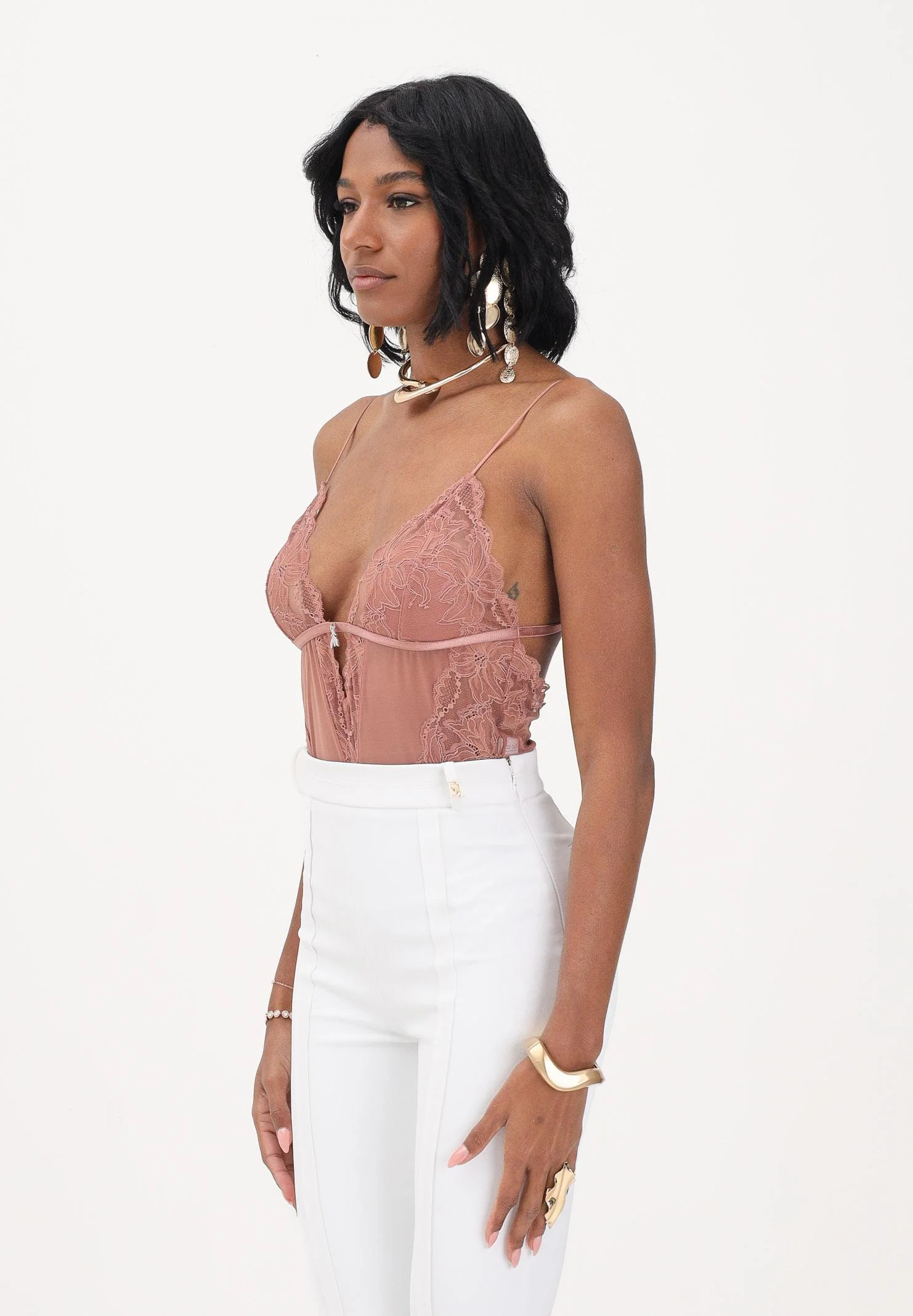Image of PATRIZIA PEPE Body in tulle e pizzo stretch terracotta da donna