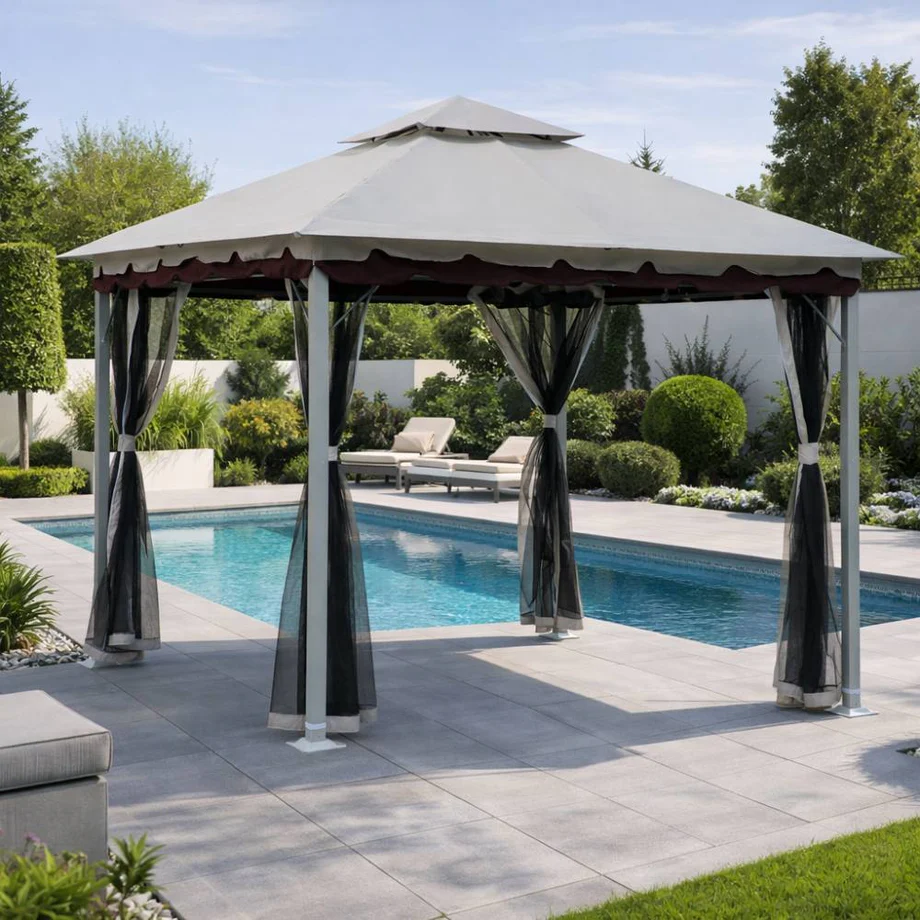 Gazebo 3x3 da Giardino Telo Poliestere, Airvent e Teli Zanzariera