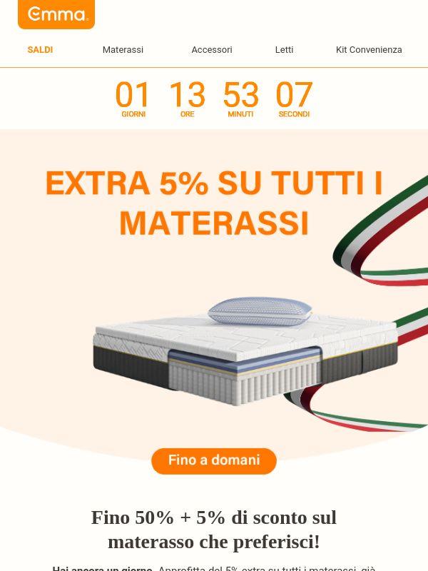 Fino al 50% + 5% extra sui materassi! 🛏️ Scade domani