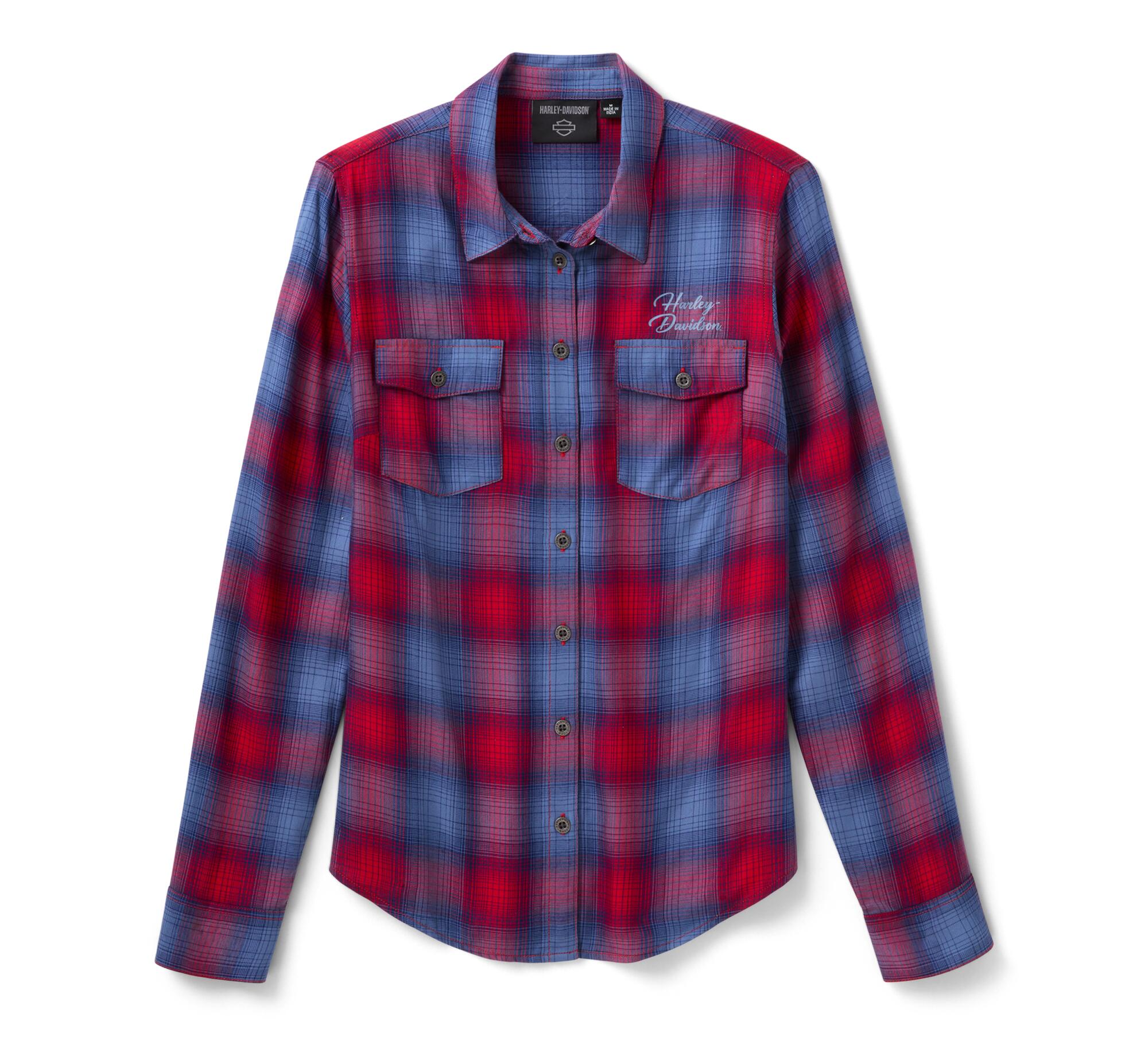 CAMICIA DA DONNA H‑D<sup>&reg;</sup> ESSENTIAL A QUADRI CON BOTTONI SUL DAVANTI