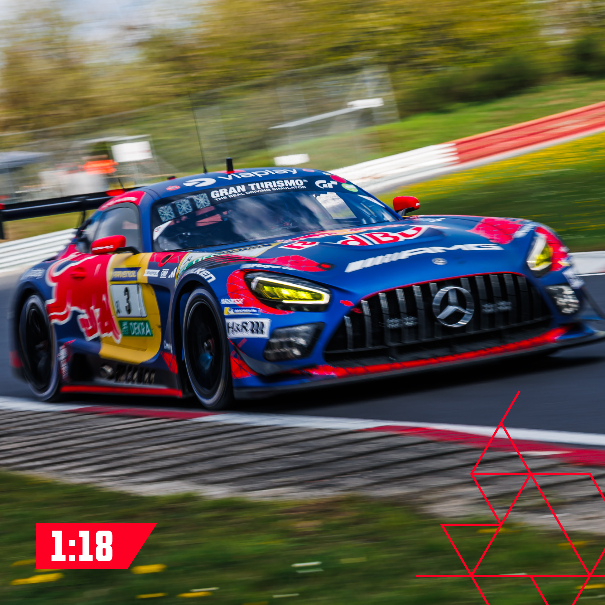 Modellino della Mercedes-AMG GT3 2026 versione gara di Max Verstappen per la 24 ore del Nürburgring con figura 1:18