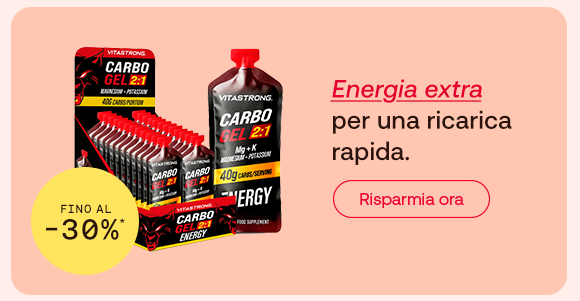 “Integratori energetici Vitastong Carbo Gel 2:1 con offerta fino al -30%. Testo: ‘Energia extra per una ricarica rapida’ e pulsante ‘Risparmia ora’.” “Integratori energetici Vitastong Carbo Gel 2:1 con offerta fino al -30%. Testo: ‘Energia extra per una ricarica rapida’ e pulsante ‘Risparmia ora’.”