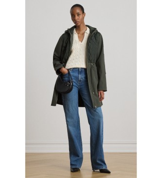 Cappotto da donna trapuntato con motivo a rombi e cappuccio, verde