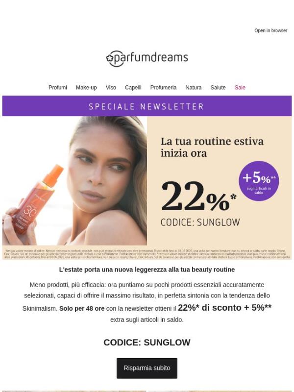 22% + 5% solo con la newsletter