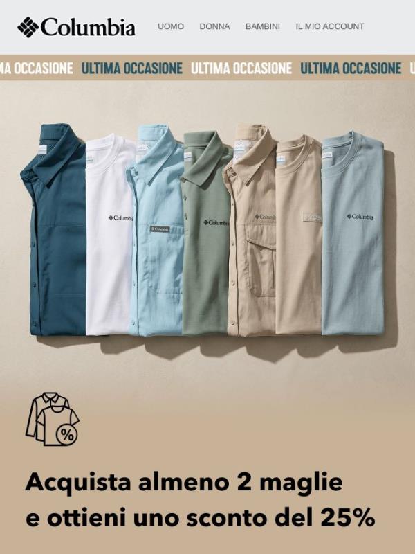 Termina stasera: -25% se acquisti 2 maglie ⏳