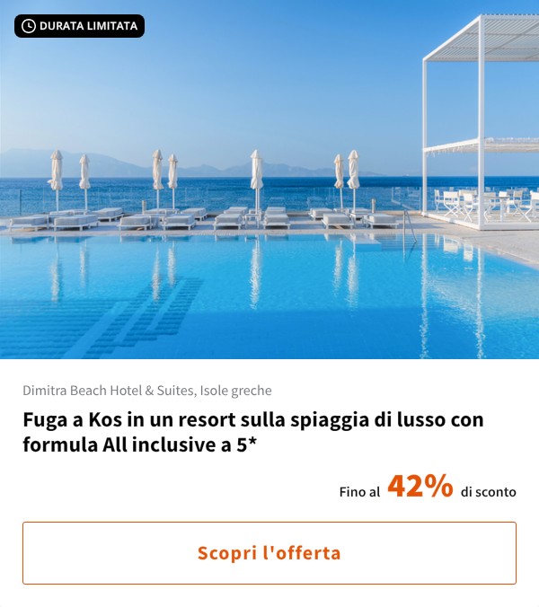 Fuga a Kos in un resort sulla spiaggia di lusso con formula All inclusive a 5*