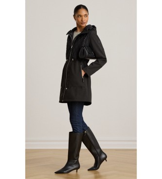 Cappotto da donna trapuntato con motivo a rombi e cappuccio, nero