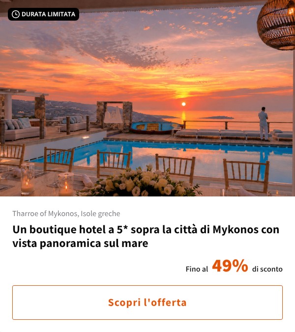 Un boutique hotel a 5* sopra la città di Mykonos con vista panoramica sul mare