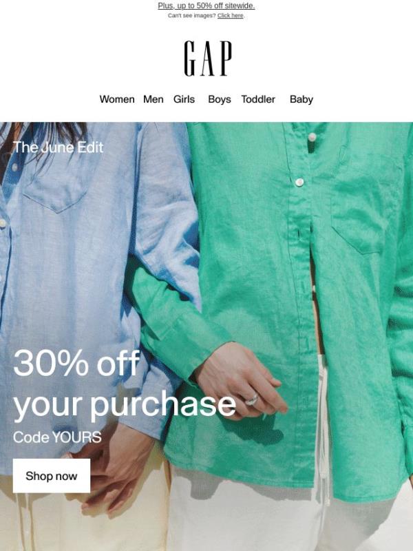 Get 30% off before code YOURS expires tonight