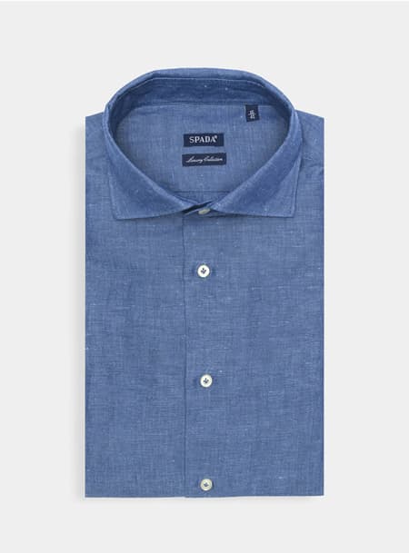Camicia collo francese in lino e cotone