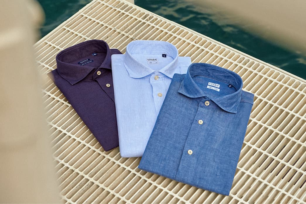 Camicia collo francese in lino e cotone