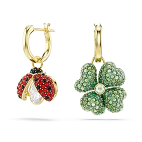 Orecchini pendenti Idyllia, Set (3), Coccinella, quadrifoglio, fragola, Multicolore, Placcato color oro
