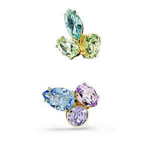 Orecchini ear cuff Gema, Design asimmetrico, Taglio misto, Multicolori, Placcato color oro