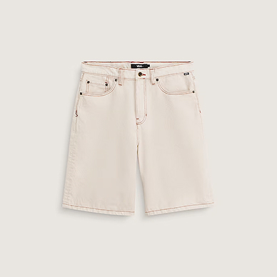 Natural Seed Beige Check-5 Baggy Denim Shorts