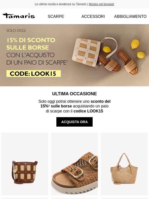 Solo oggi: 15% di sconto sulle borse con l'acquisto di un paio di scarpe