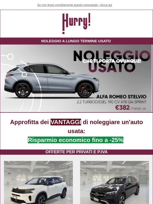 💲FINO al -25% sul NOLEGGIO DI UN' AUTO USATA: Stelvio, Sportage, X3, e tante altre!