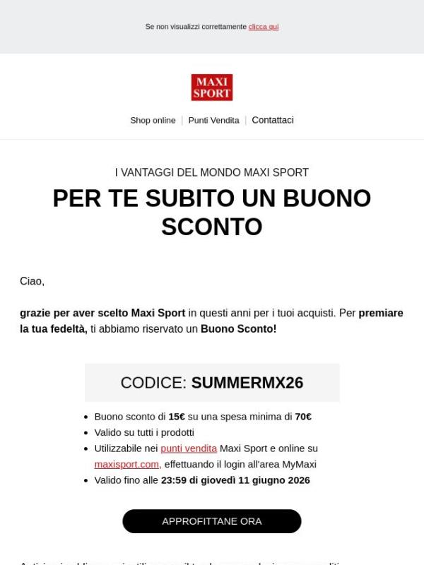 Per te un Buono Sconto di 15 euro: utilizzalo ora!  🎉