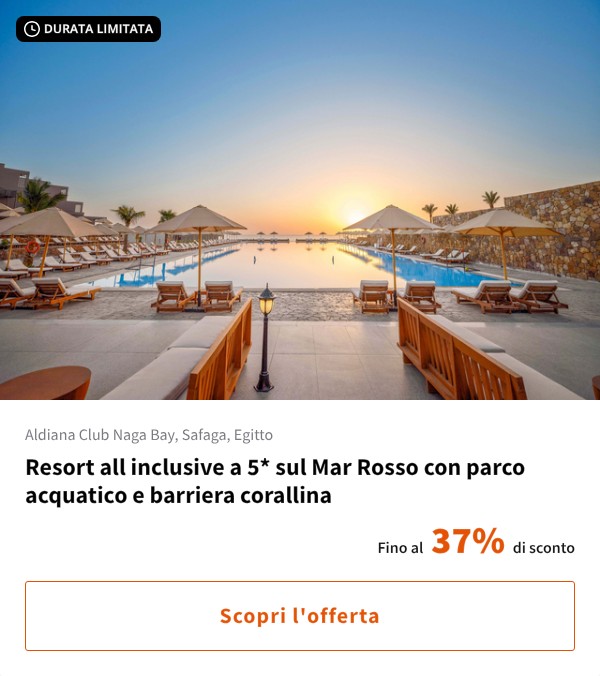Resort all inclusive a 5* sul Mar Rosso con parco acquatico e barriera corallina