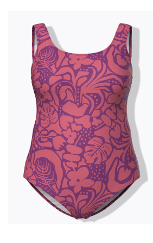 Costume da bagno, fiori, senza coppe soffici, scollo a girocollo