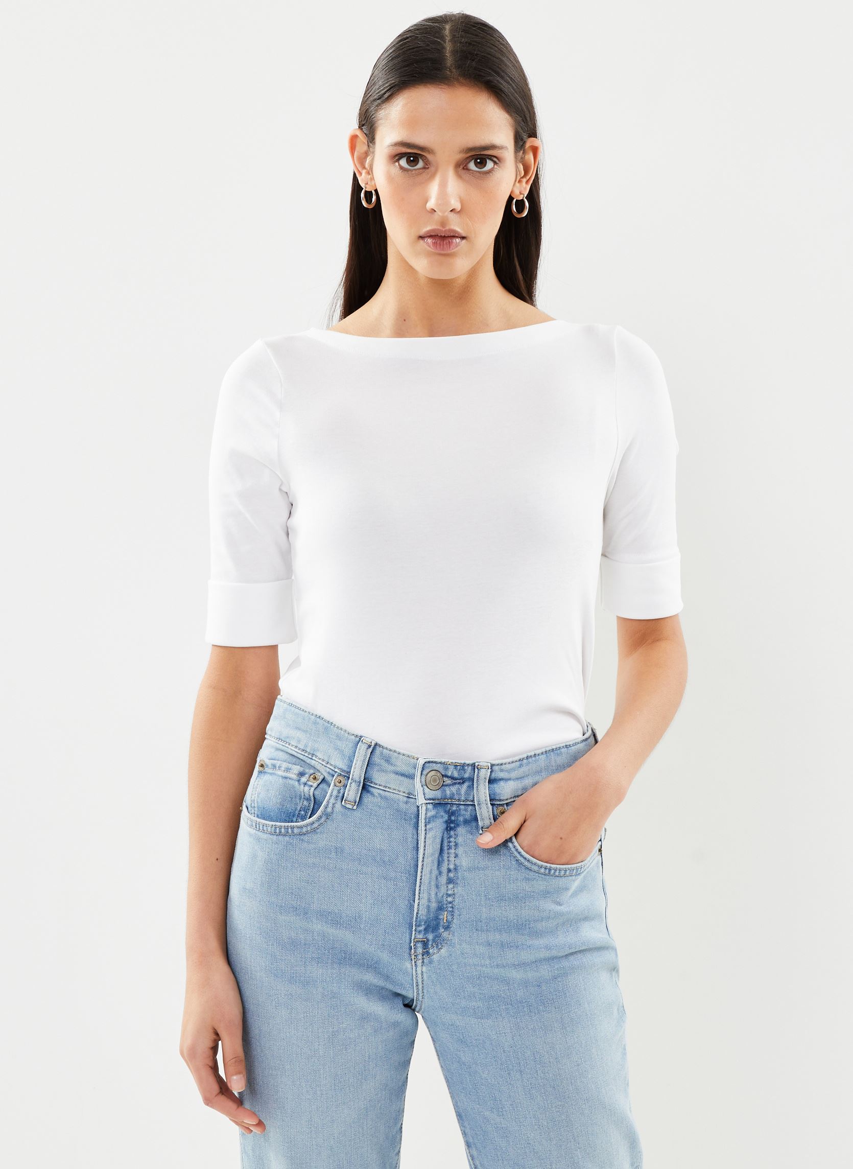 Lauren Ralph Lauren T-shirt a maniche corte T-shirt en coton stretch donna bianco