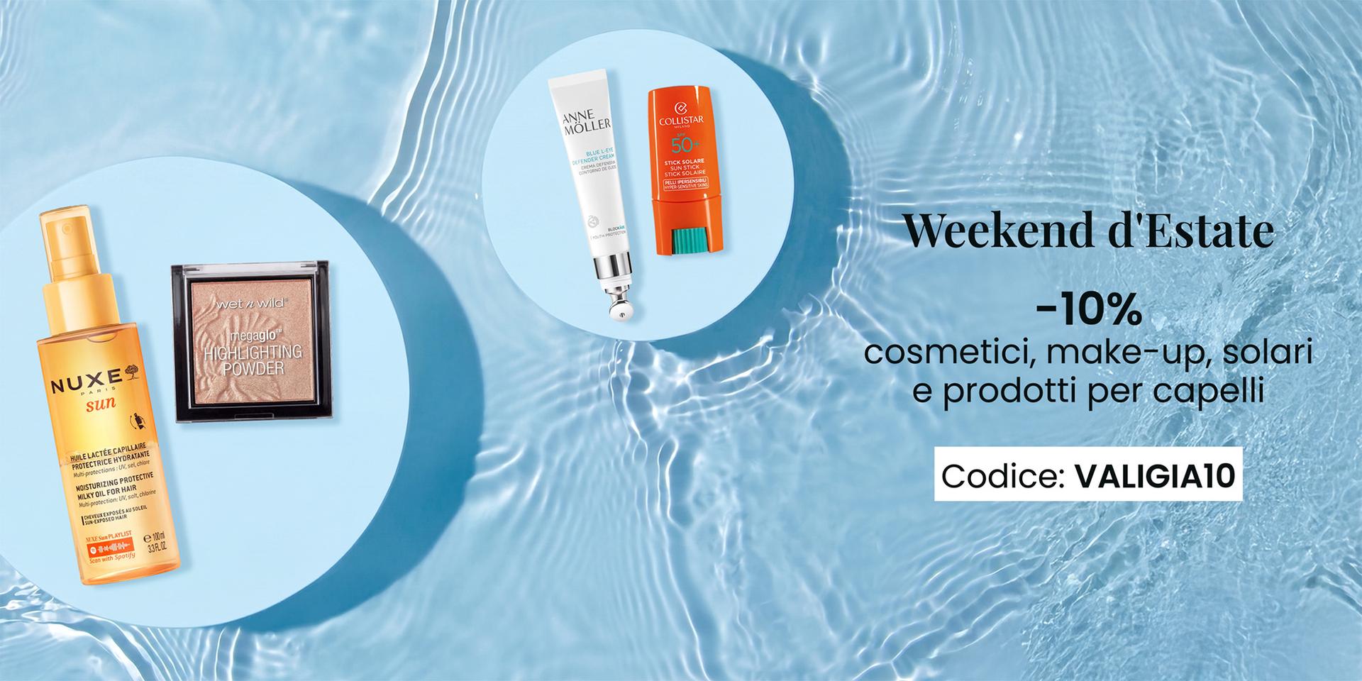 👜 -10% su cosmetici, make-up, solari e prodotti per capelli con il codice VALIGIA10