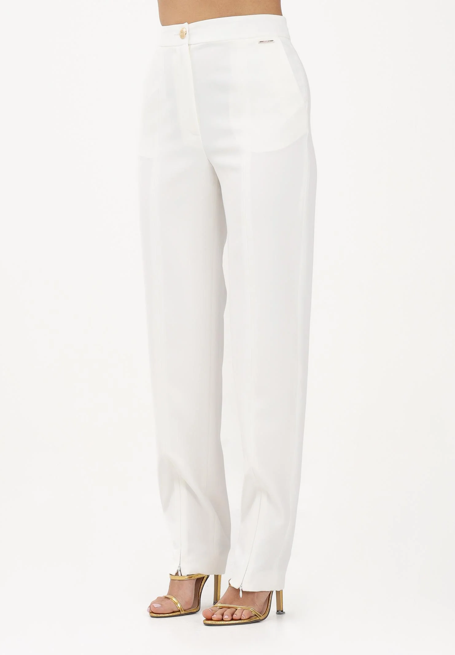 Image of JUST CAVALLI Pantalone elegante bianco da donna con spacchi sul fondo