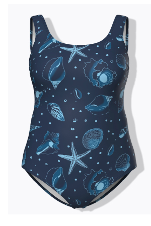 Costume da bagno, conchiglie, senza coppe soffici, scollo rotondo